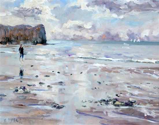 Michael Pybus Figure on the beach near Whitby, 7.5 x 9.5in.